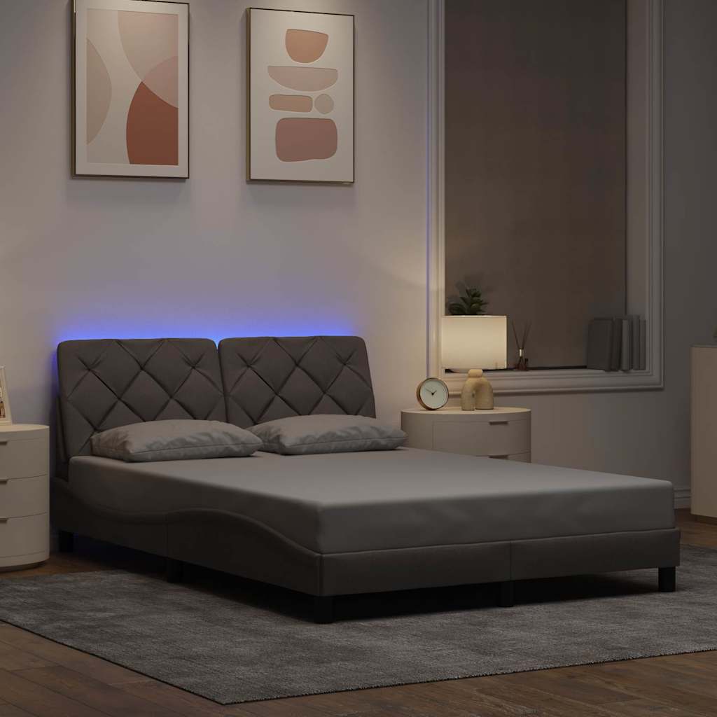 Bed Frame with LED without Mattress Taupe 120x200 cm Fabric