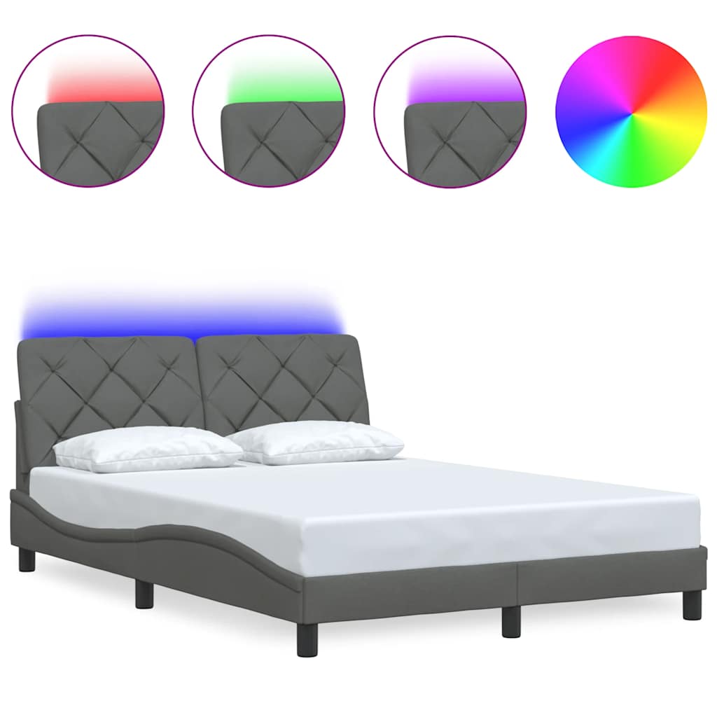 Bed Frame with LED without Mattress Dark Grey 140x190 cm Fabric