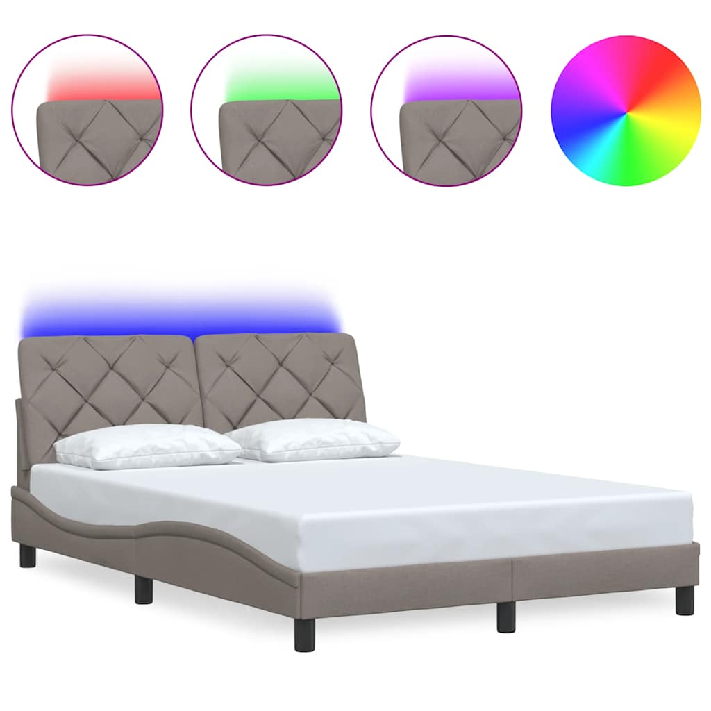 Bed Frame with LED without Mattress Taupe 140x190 cm Fabric