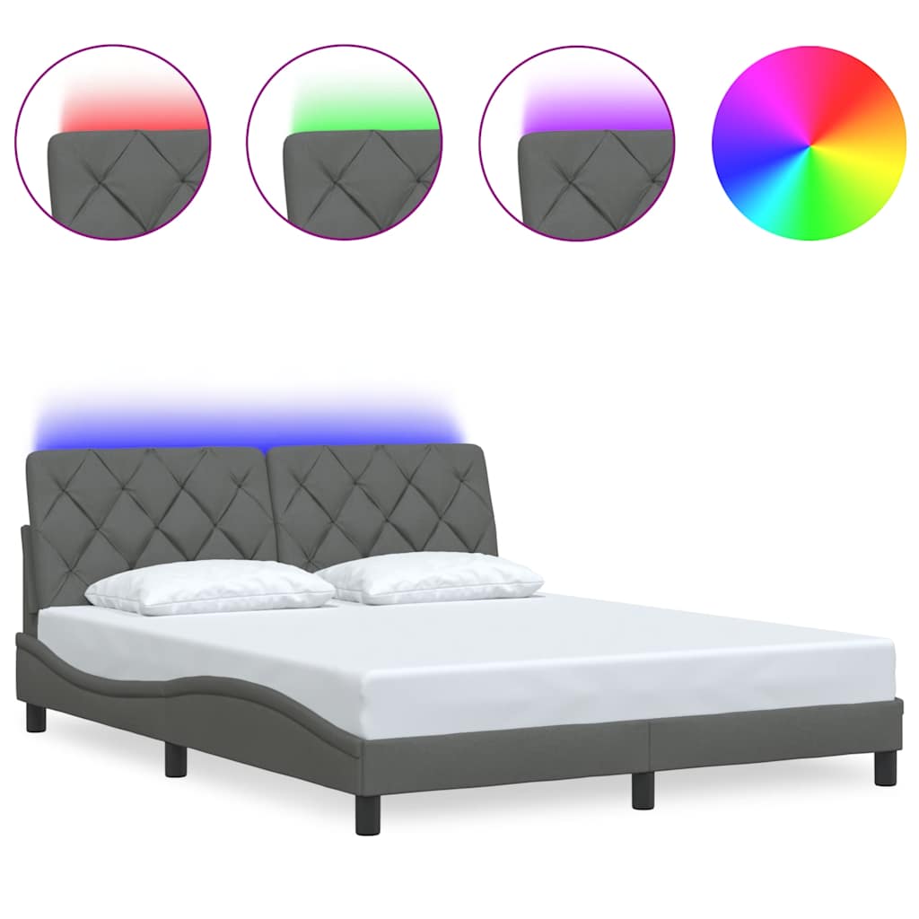 Bed Frame with LED without Mattress Dark Grey 160x200 cm Fabric