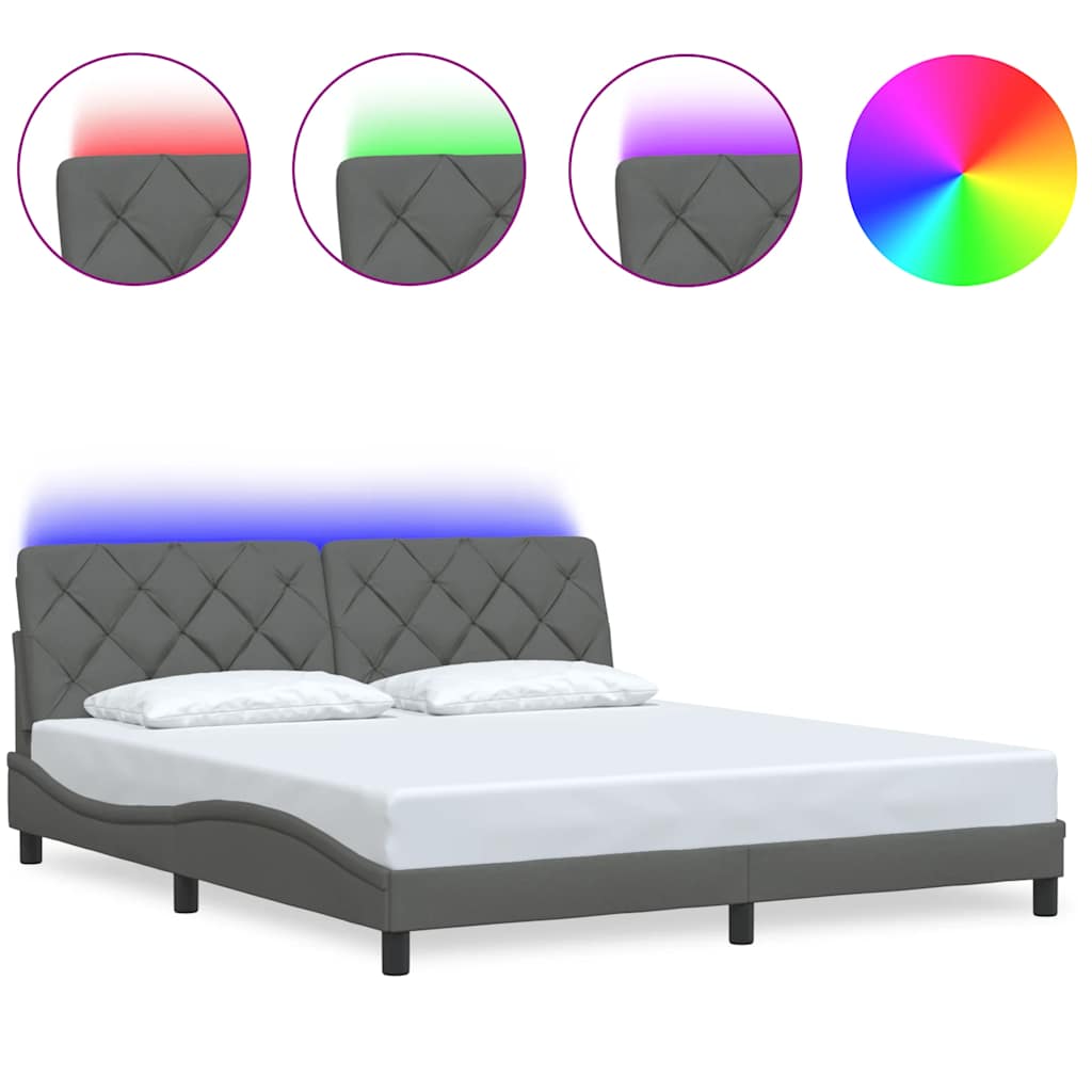 Bed Frame with LED without Mattress Dark Grey 180x200 cm Fabric