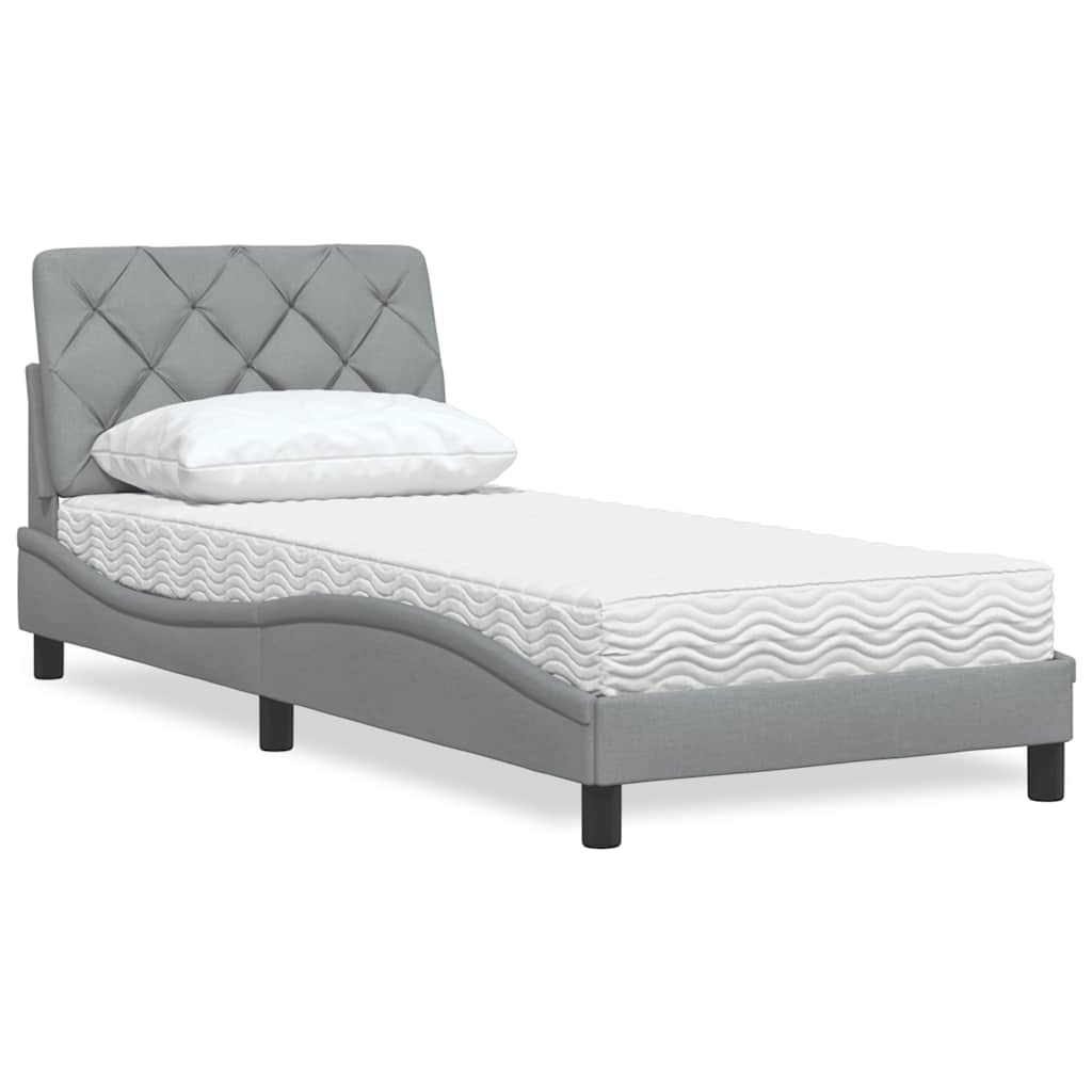 Bed with Mattress Light Grey 90x190 cm Fabric