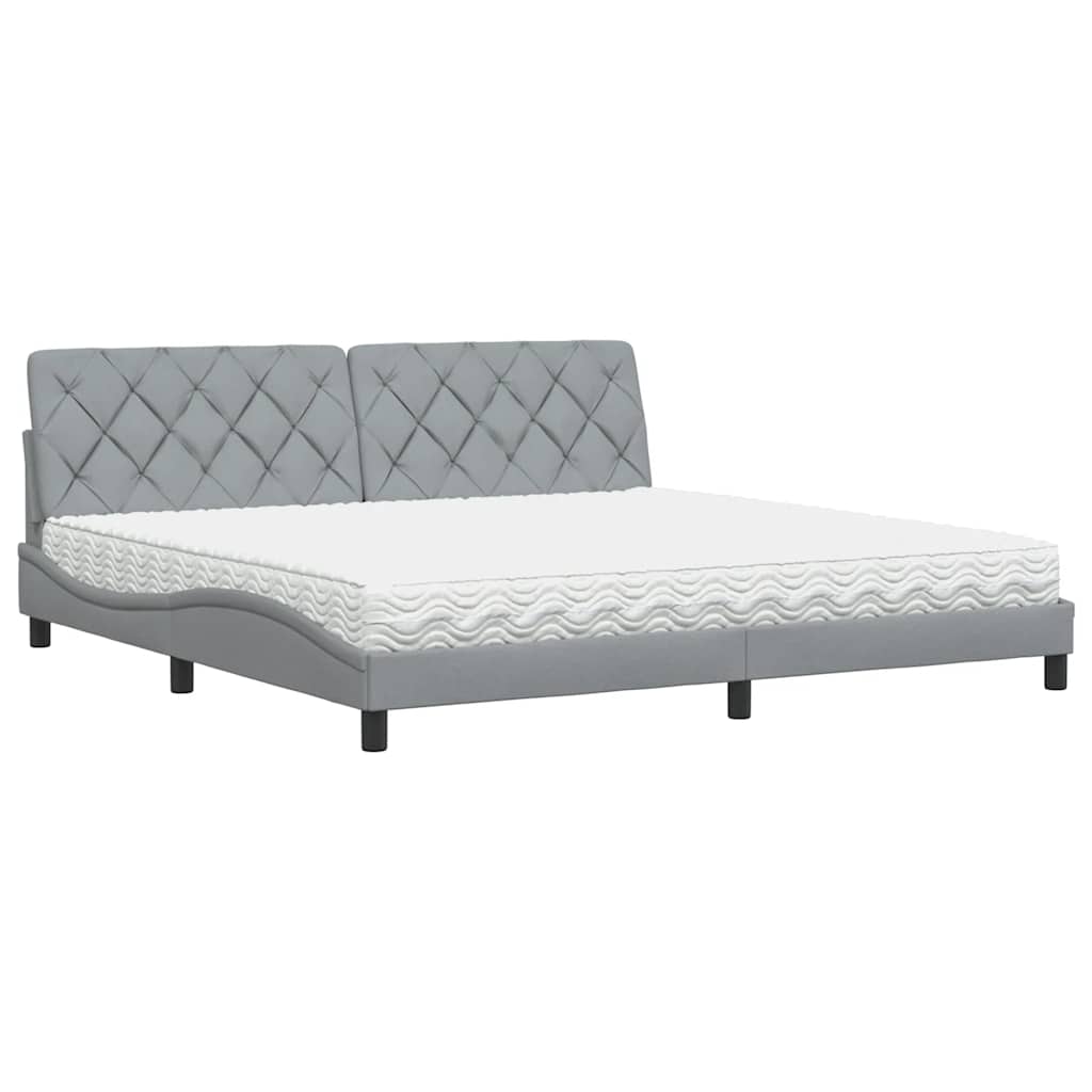 Bed with Mattress Light Grey 200x200 cm Fabric