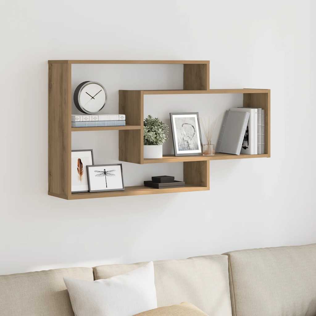 Vägghylla hantverksmässig ek 104x20x58,5 cm konstruerat trä