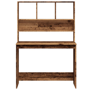 Skrivbord med hyllor åldrat trä 102x45x148 cm konstruerat trä