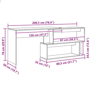 Hörnskrivbord hantverksmässig ek 200,5x50x76 cm konstruerat trä