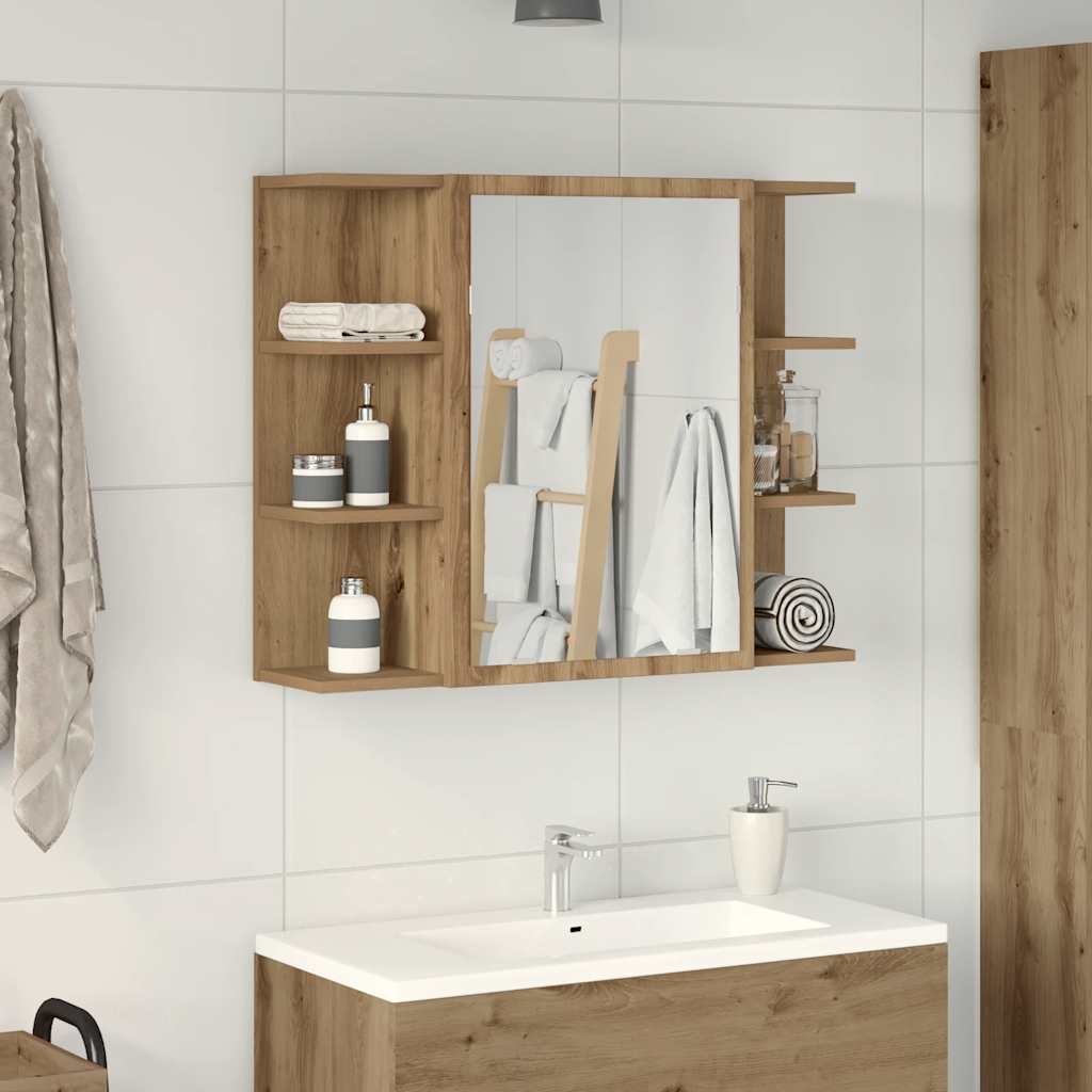 Spegelskåp för badrum ek 80x20,5x64 cm konstruerat trä