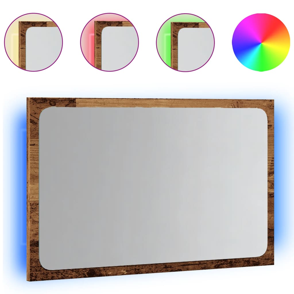 Badrumsspegel med LED åldrat trä 60x8,5x38 cm