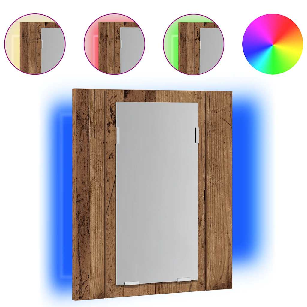 Spegelskåp för badrum LED åldrat trä 40x12x45cm konstruerat trä