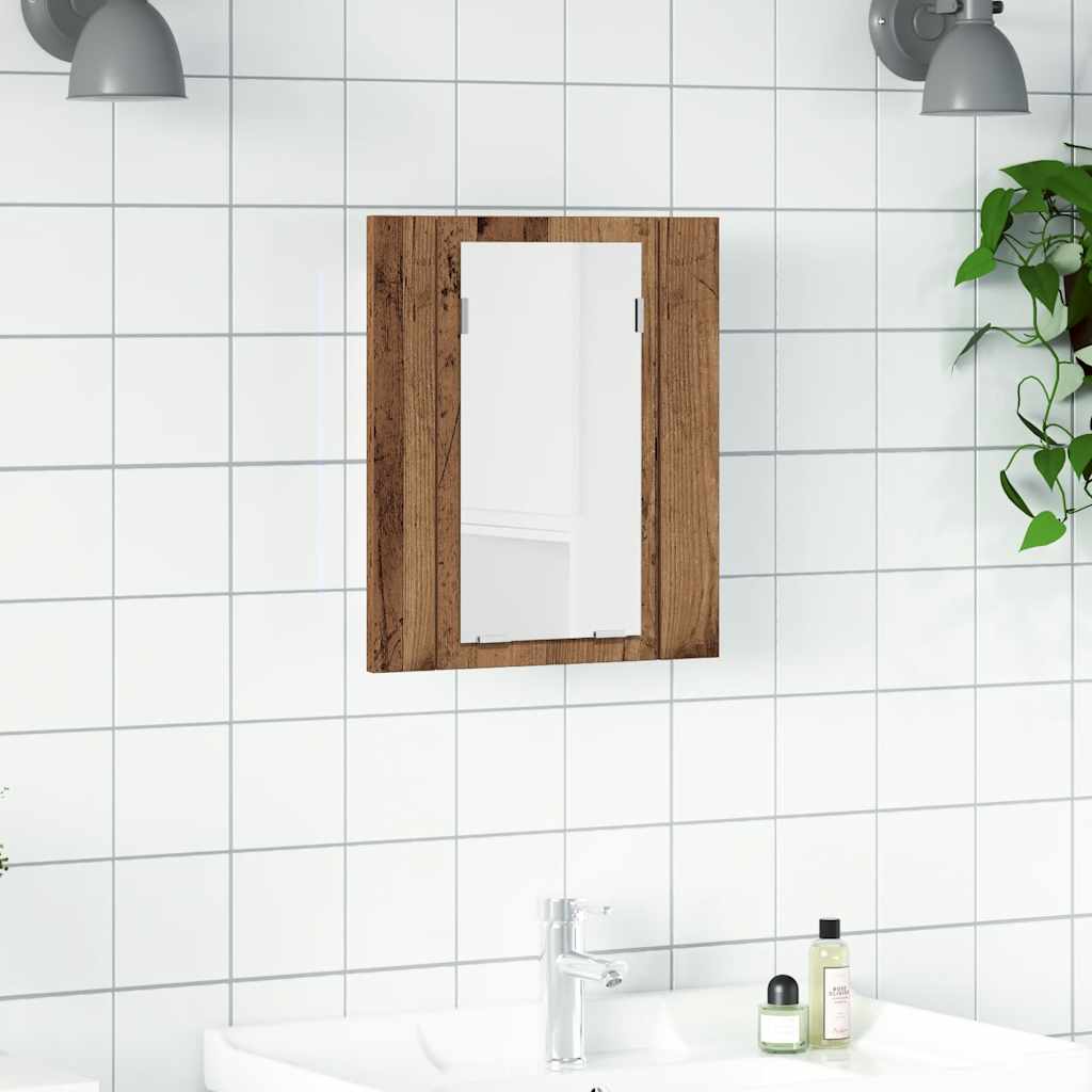 Spegelskåp för badrum LED åldrat trä 40x12x45cm konstruerat trä