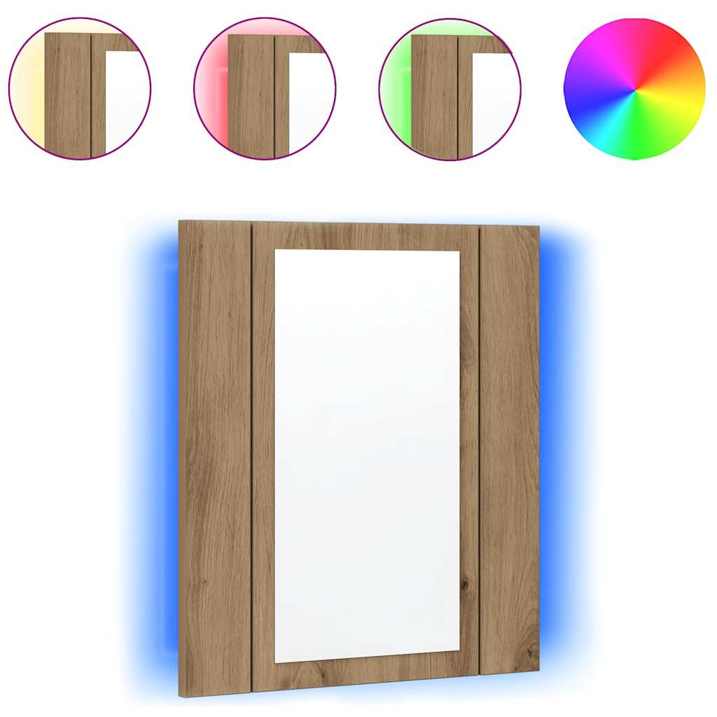 Spegelskåp för badrum LED ek 40x12x45 cm konstruerat trä