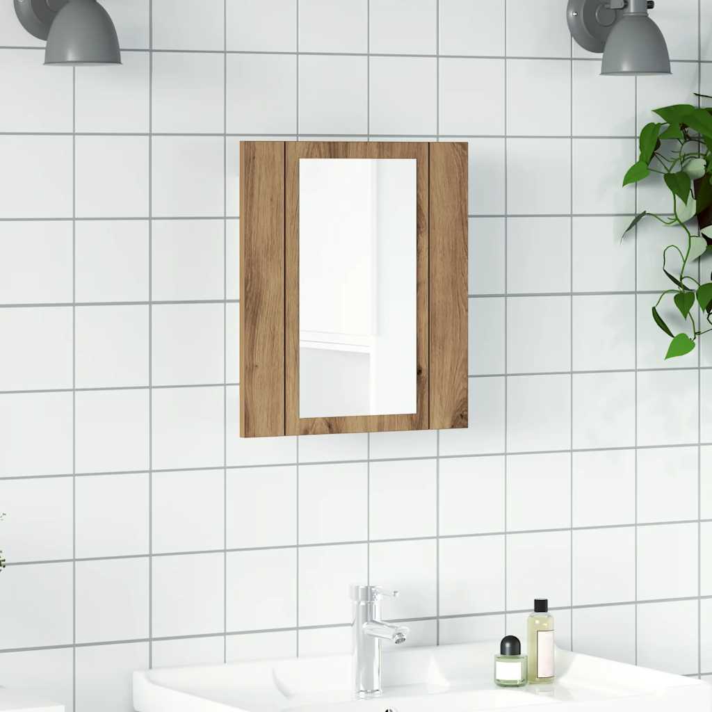 Spegelskåp för badrum LED ek 40x12x45 cm konstruerat trä