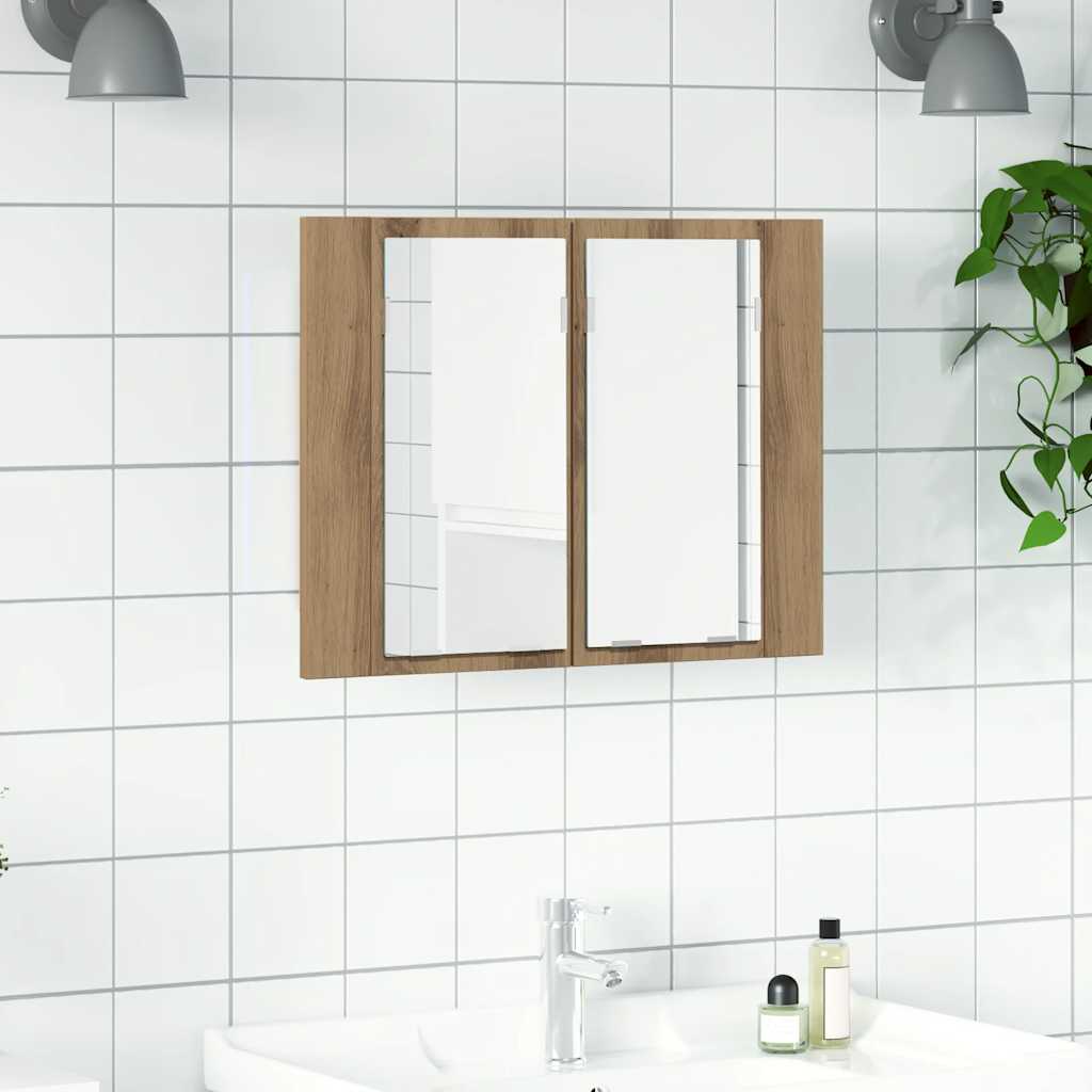 Spegelskåp med LED artisan ek 60x12x45 cm konstruerat trä