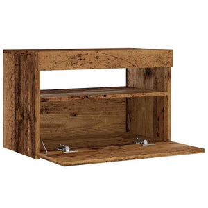 TV-bänk med LED-lampor åldrat trä 60x35x40 cm konstruerat trä