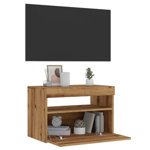TV-bänk med LED-lampor artisan ek 60x35x40 cm konstruerat trä