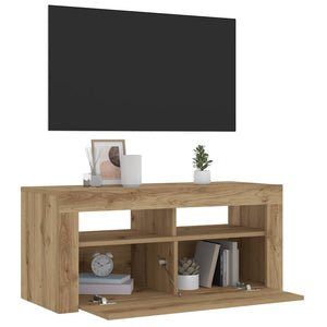 TV-bänk med LED-lampor artisan ek 90x35x40 cm konstruerat trä