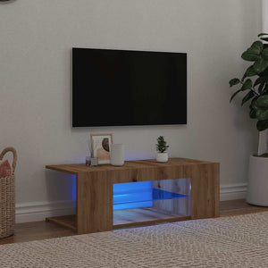 TV-bänk med LED-lampor artisan ek 90x39x30 cm konstruerat trä