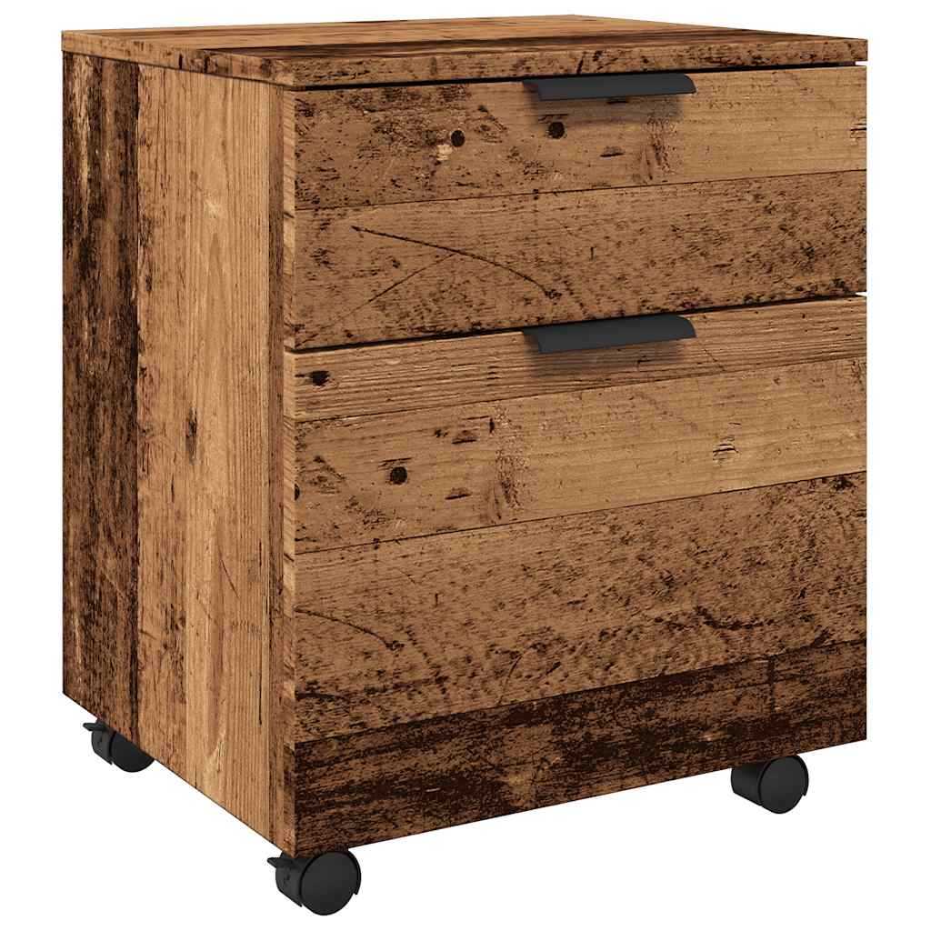 Arkivskåp med hjul gammalt trä 45x38x54 cm konstruerat trä