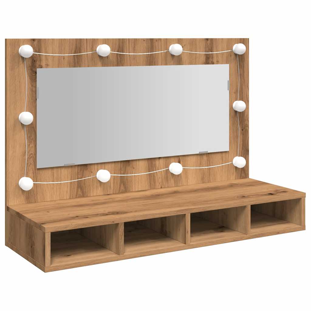 Spegelskåp med LED hantverksmässig ek 90x31,5x62 cm