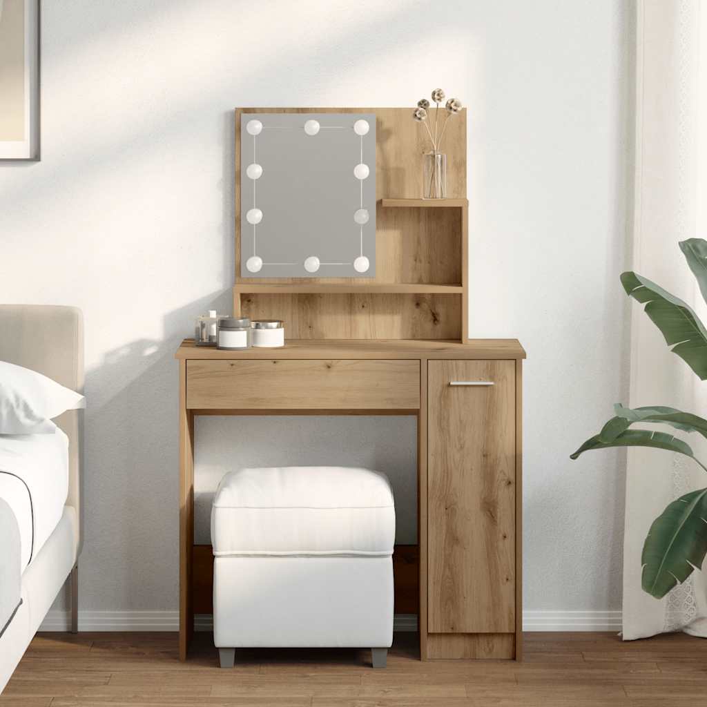 Sminkbord med LED artisan ek 86,5x35x136 cm