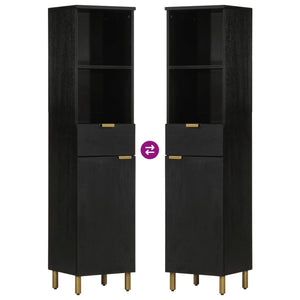 Badrumsskåp svart 38x33x160 cm massivt mangoträ