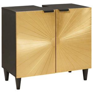 Diskbänksskåp Svart och Guld 62 x 33 x 58 cm Massivt mangoträ