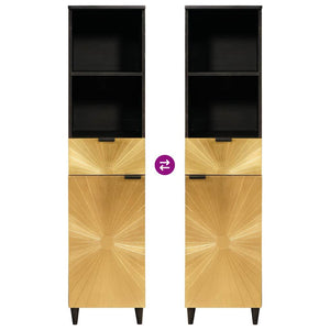Badrumsskåp Svart och Guld 38 x 33 x 160 cm Massivt mangoträ