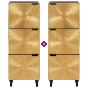 Sidokabinett Svart och Guld 40 x 33,5 x 110 cm Massivt mangoträ