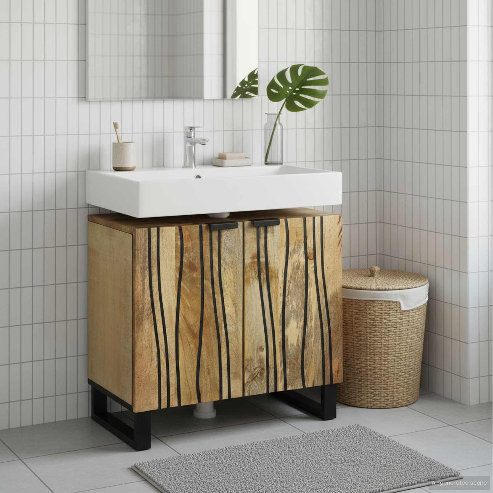 Badrumsskåp med handfat Brun 62 x 33 x 58 cm Konstruerat trä