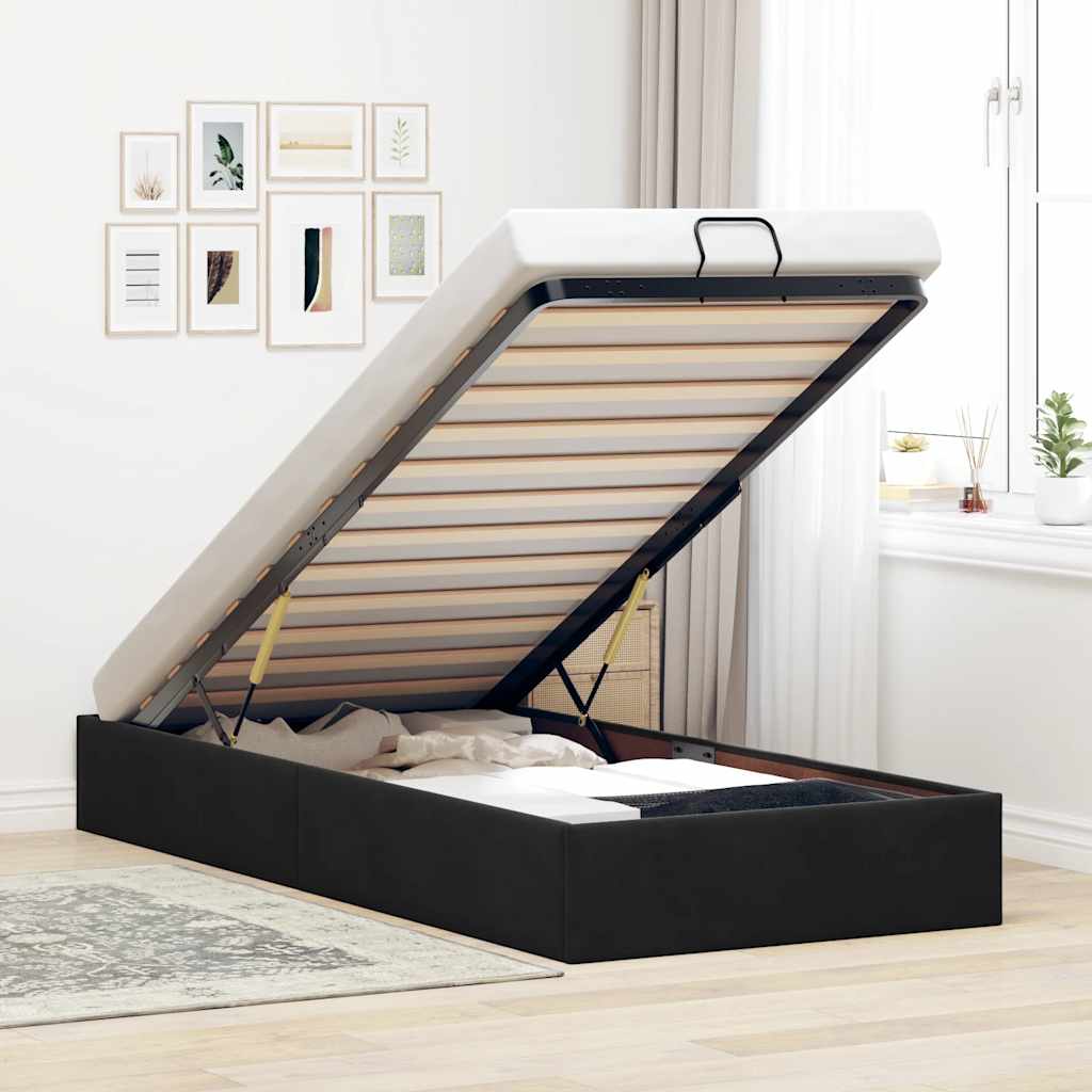 Ottoman sängram utan madrass svart 90x190 cm sammet