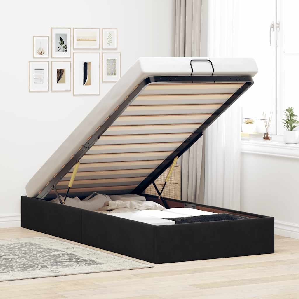 Ottoman sängram utan madrass svart 90x200 cm sammet