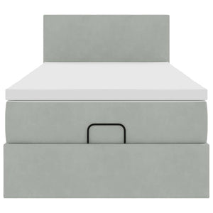 Ottoman sängram med madrass ljusgrå 90x190 cm sammet