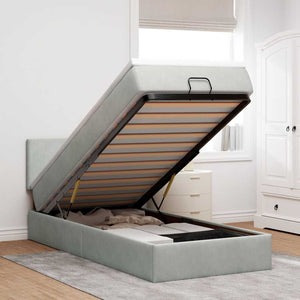 Ottoman sängram med madrass ljusgrå 90x190 cm sammet