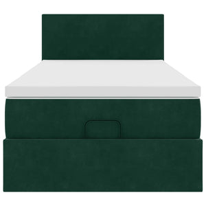 Ottoman sängram med madrass mörkgrön 100x200 cm sammet