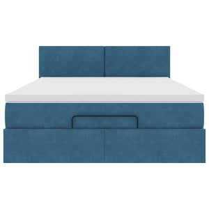 Ottoman sängram med madrass mörkblå 140x200 cm sammet