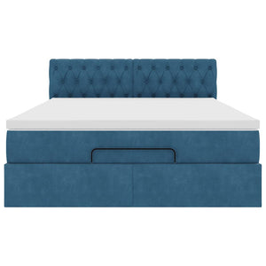 Ottoman sängram med madrass mörkblå 140x190 cm sammet
