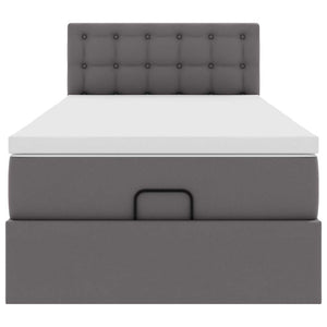 Ottoman sängram med madrass grå 90x190 cm konstläder
