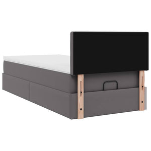 Ottoman sängram med madrass grå 90x190 cm konstläder