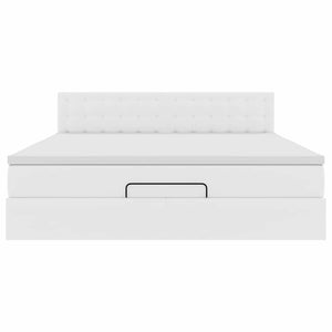 Ottomansk säng med madrasser&LEDs ren vit 160x200cm konstläder
