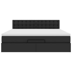 Ottomansk säng med madrasser&LEDs svart 180x200cm konstläder