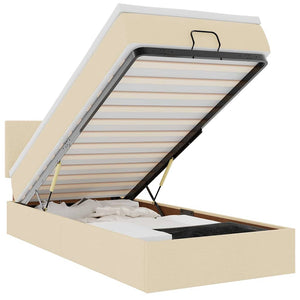 Ottomansk säng med madrass och LED-lampor gräddvit 90x200 cm