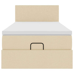 Ottomansk säng med madrass och LED-lampor gräddvit 90x200 cm