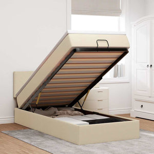 Ottomansk säng med madrass och LED-lampor gräddvit 90x200 cm