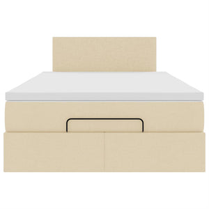 Ottomansk säng med madrass & LED-lampor gräddvit 120x190cm tyg