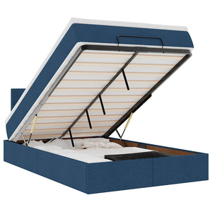 Ottomansk säng med madrass och LED-lampor blå 120x190cm tyg