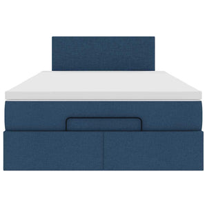 Ottoman säng med madrass och LED-lampor blå 120x200 cm tyg