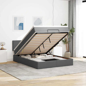 Ottoman säng med madrass och LED-lampor mörkgrå 140x190 cm tyg