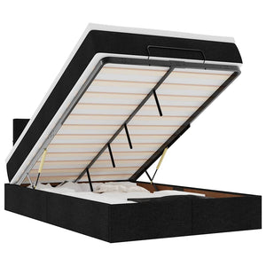 Ottomansk säng med madrass och LED-lampor svart 120x190 cm tyg