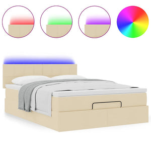 Ottomansk säng med madrass och LED-lampor gräddvit 140x200 cm