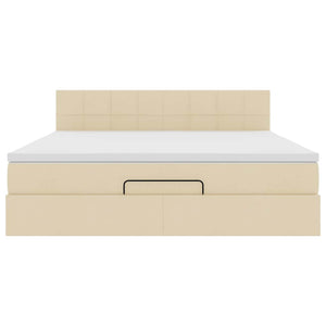 Ottomansk säng med madrass & LED-lampor gräddvit 180x200cm tyg